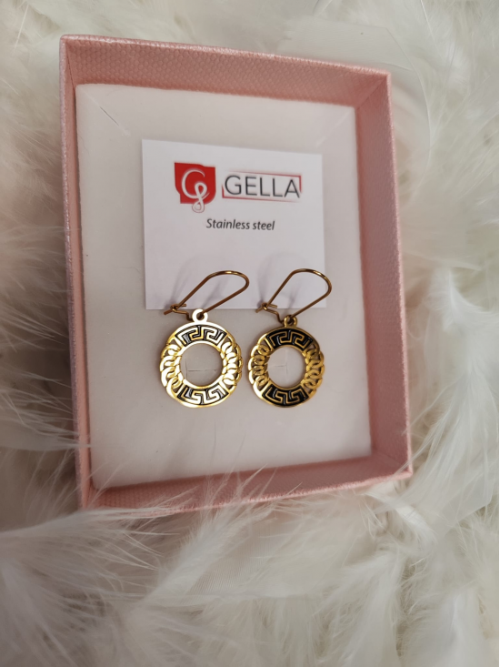 Dámske náušnice okrúhle s príveskami z chirurgickej ocele, zlato čierne - video vo fotkách Dámske náušnice okrúhle s príveskami z chirurgickej ocele, zlato čierne - video vo fotkách