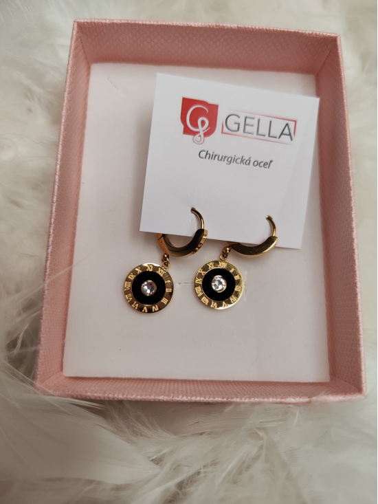 Dámske náušnice okrúhle z chirurgickej ocele s rímskymi číslicami, zlato čierne - video vo fotkách Dámske náušnice okrúhle z chirurgickej ocele s rímskymi číslicami, zlato čierne - video vo fotkách