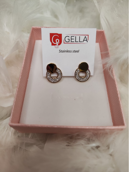 Dámske náušnice okrúhle z chirurgickej ocele zlaté so zirkónmi - video vo fotkách Dámske náušnice okrúhle z chirurgickej ocele zlaté so zirkónmi - video vo fotkách