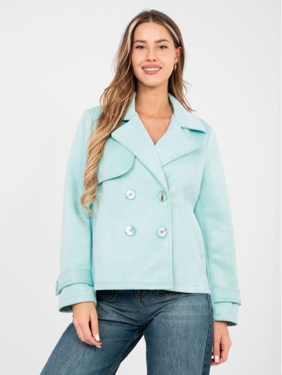 Krátky elegantný kabátik s dvojradovým zapínaním – mätový Krátky elegantný kabátik s dvojradovým zapínaním – mätový